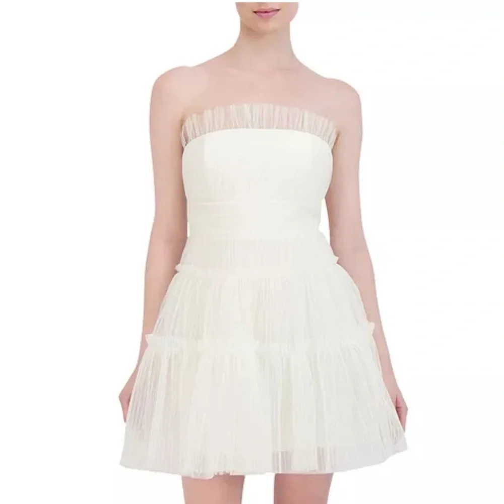 BCBGMaxazria Strapless Tiered Tulle Mini Dress Size 12 New w/Tag ONLINE for $398 - Picture 11 of 17